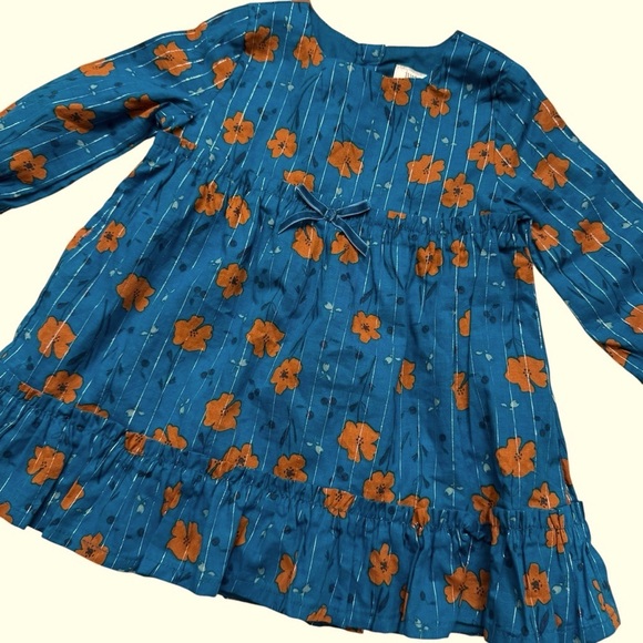 Carter’s Floral Blue Orange Dress Baby Girl 6M Long Sleeve NWOT - Picture 2 of 6